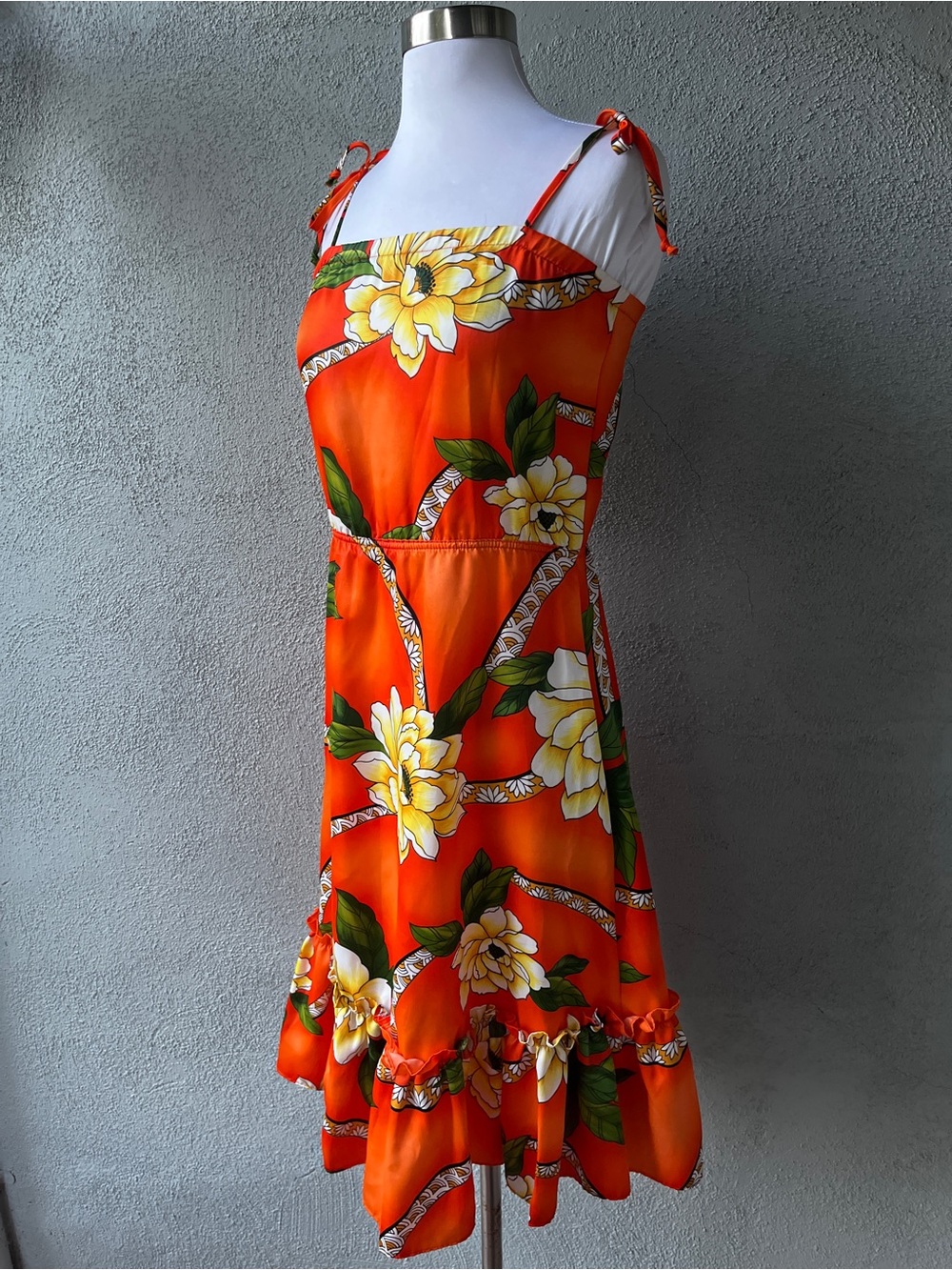 Rare Vintage 1970s Hilo Hattie Orange Floral Hawaiian Tiki Resort Sundress Sz XS - Picture 4 of 8